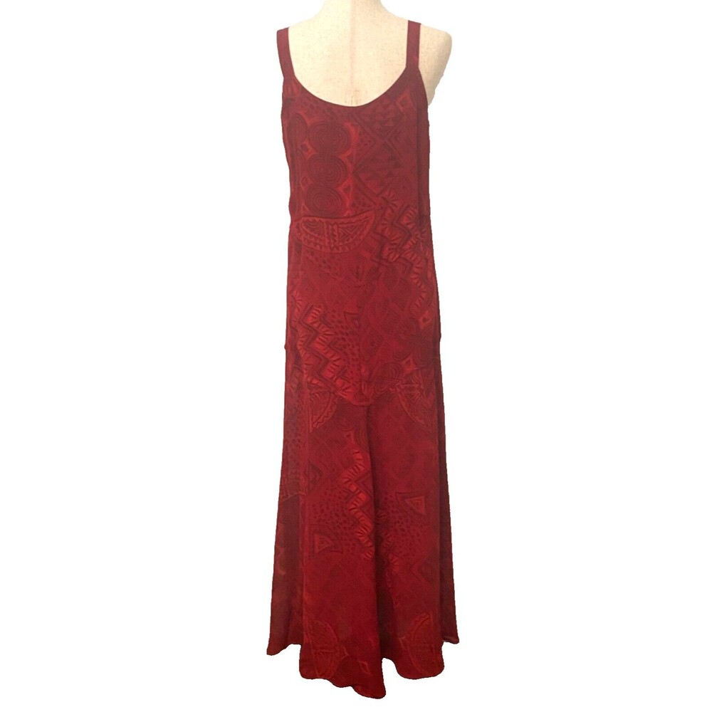 AnnaBella Sleeveless Maxi Dress Floral Red OS + Jacket Shirt RAYON USA Made BOHO